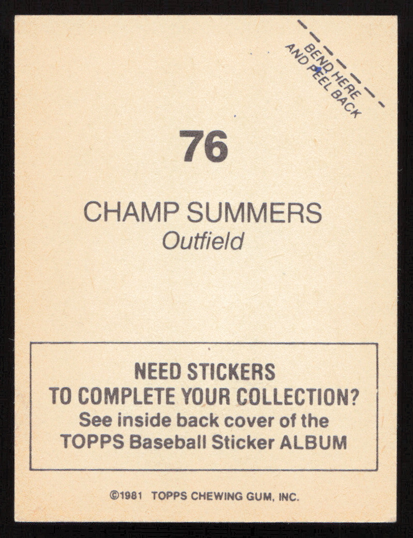 Champ Summers Autographed 1981 Topps Stickers Card #76 Detroit Tigers SKU #264228