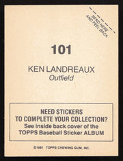 Ken Landreaux Autographed 1981 Topps Stickers Card #101 Minnesota Twins SKU #264230