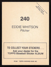 Eddie Whitson Autographed 1981 Topps Stickers Card #240 San Francisco Giants SKU #264231