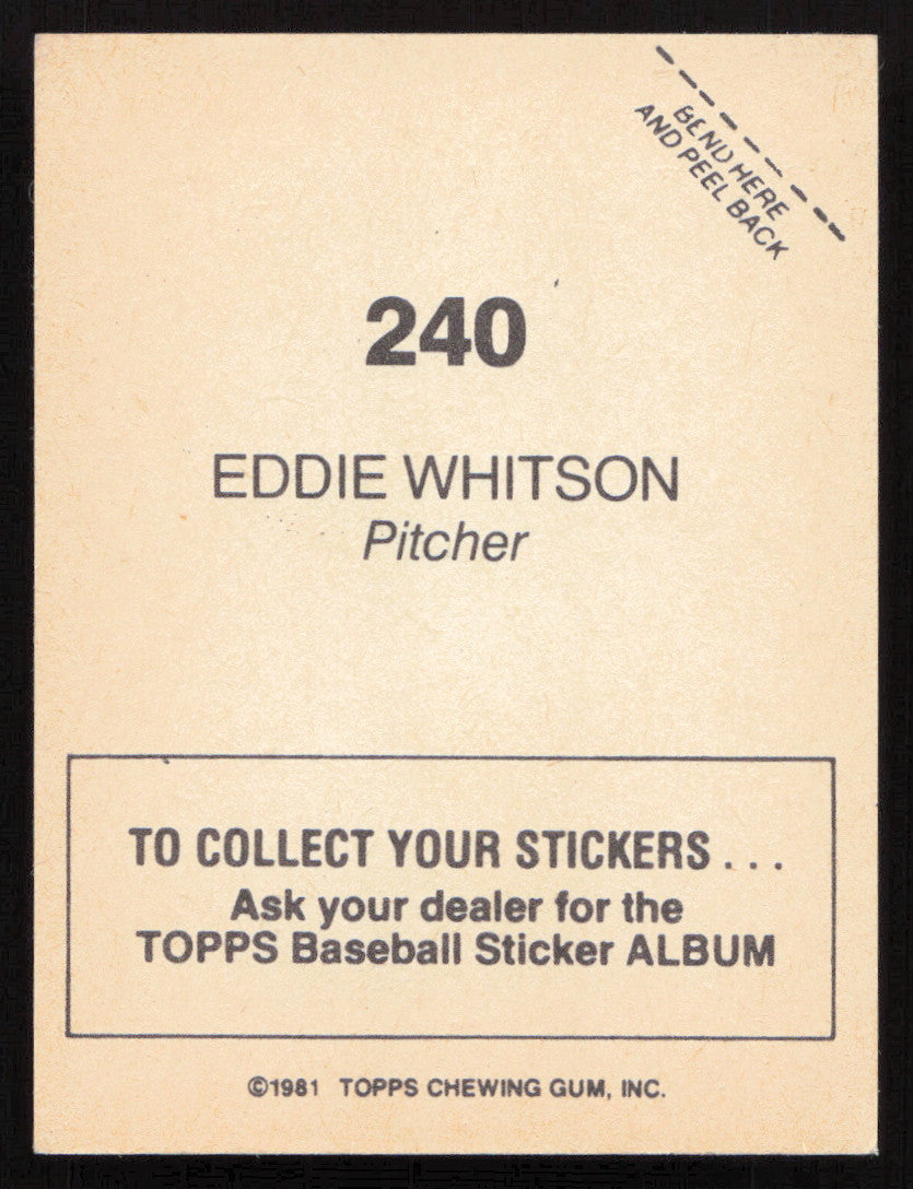 Eddie Whitson Autographed 1981 Topps Stickers Card #240 San Francisco Giants SKU #264231
