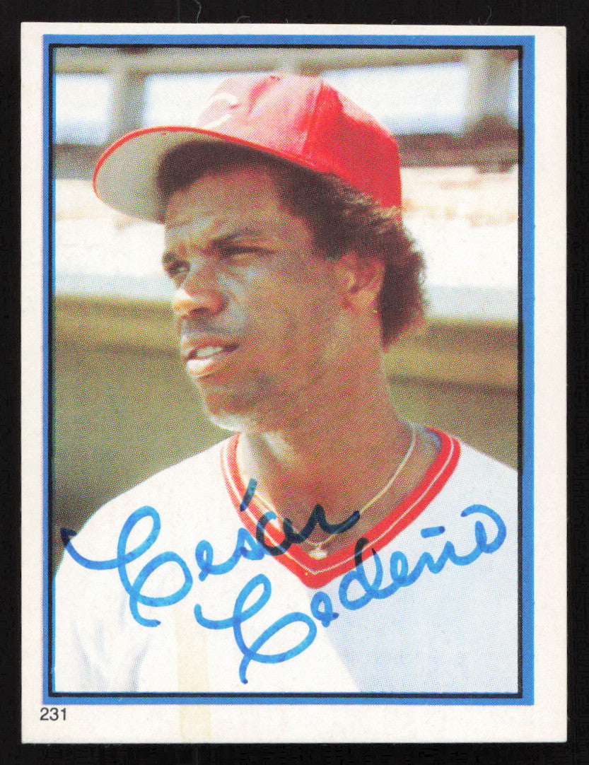 Cesar Cedeno Autographed 1983 Topps Stickers Card #231 Cincinnati Reds SKU #264232