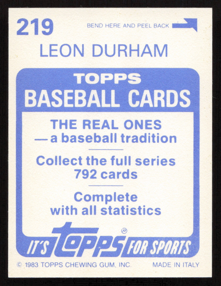 Leon Durham Autographed 1983 Topps Stickers Card #219 Chicago Cubs SKU #264236