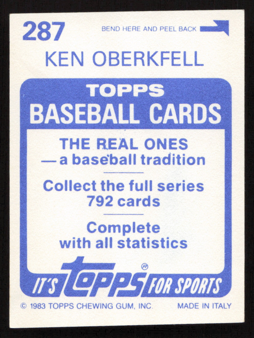 Ken Oberkfell Autographed 1983 Topps Stickers Card #287 St. Louis Cardinals SKU #264239