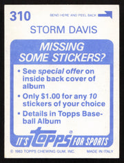 Storm Davis Autographed 1983 Topps Stickers Card #310 Baltimore Orioles SKU #264240