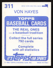 Von Hayes Autographed 1983 Topps Stickers Card #311 Cleveland Indians SKU #264241