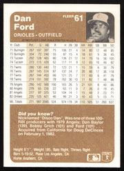 Dan Ford Autographed 1983 Fleer Card #61 Baltimore Orioles SKU #264249