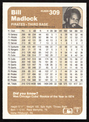 Bill Madlock Autographed 1983 Fleer Card #309 Pittsburgh Pirates SKU #264259