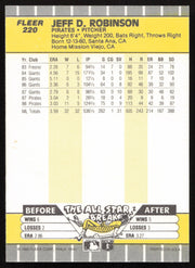 Jeff Robinson Autographed 1989 Fleer Card #220 Pittsburgh Pirates SKU #264263