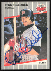 Dan Gladden Autographed 1989 Fleer Card #112 Minnesota Twins SKU #264267