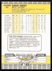 David West Autographed 1989 Fleer Card #51 New York Mets SKU #264270