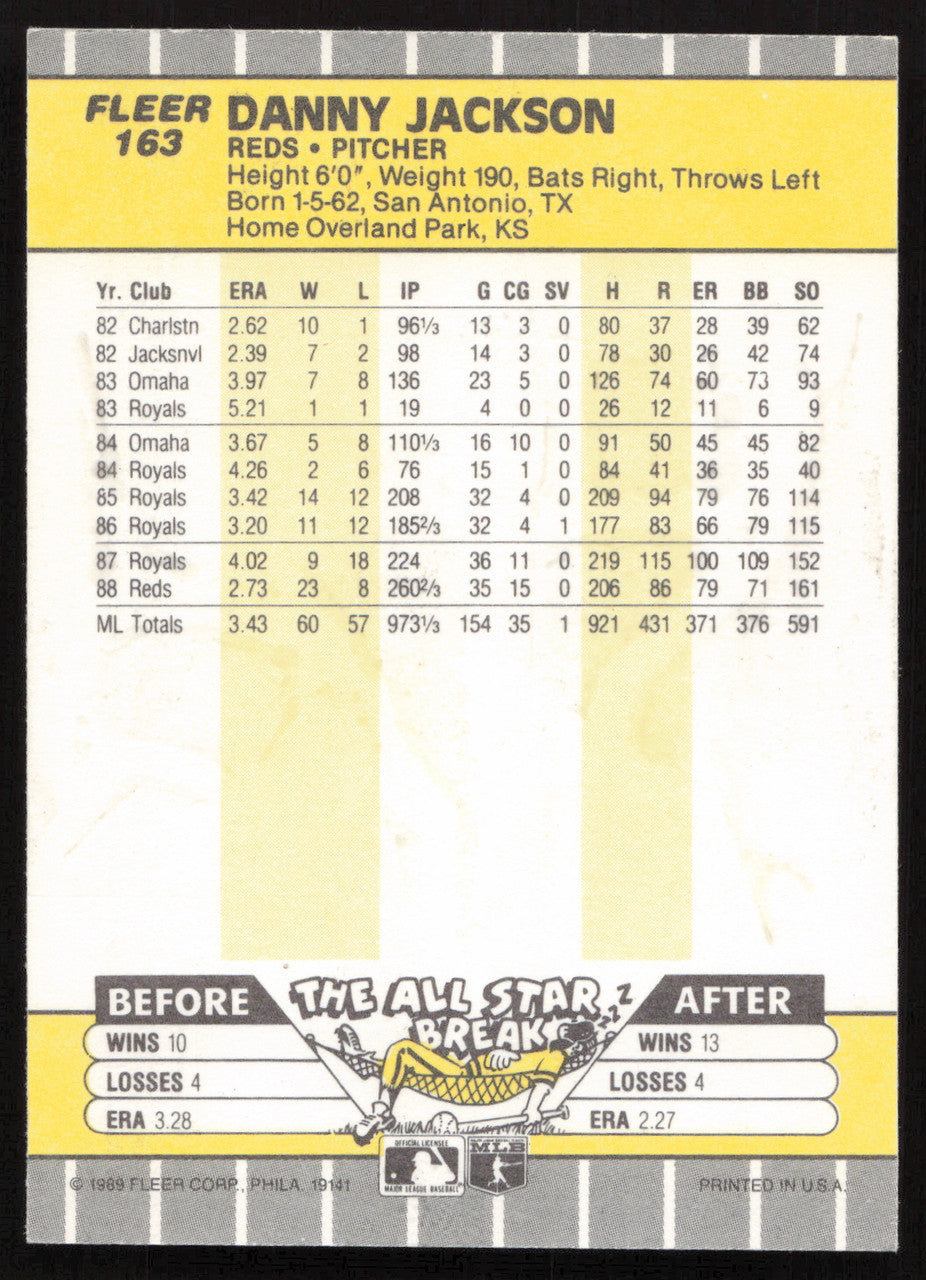 Danny Jackson Autographed 1989 Fleer Card #163 Cincinnati Reds SKU #264277