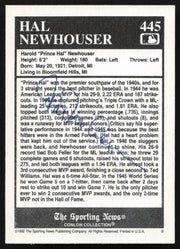 Hal Newhouser Autographed 1992 Sporting News Conlan Card #445 Detroit Tigers (Signed on Back) SKU #264292