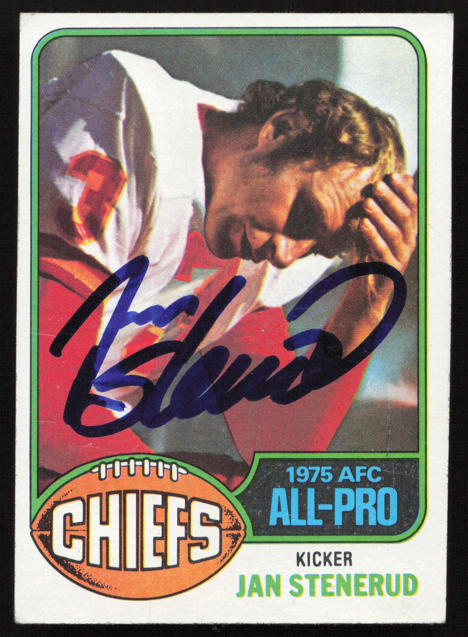 Jan Stenerud Autographed 1976 Topps Card #160 Kansas City Chiefs SKU #264310