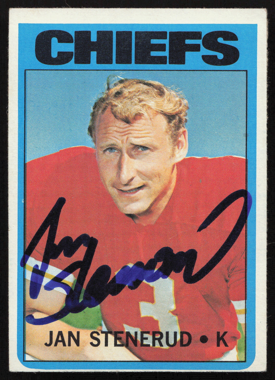 Jan Stenerud Autographed 1972 Topps Card #61 Kansas City Chiefs SKU #264312
