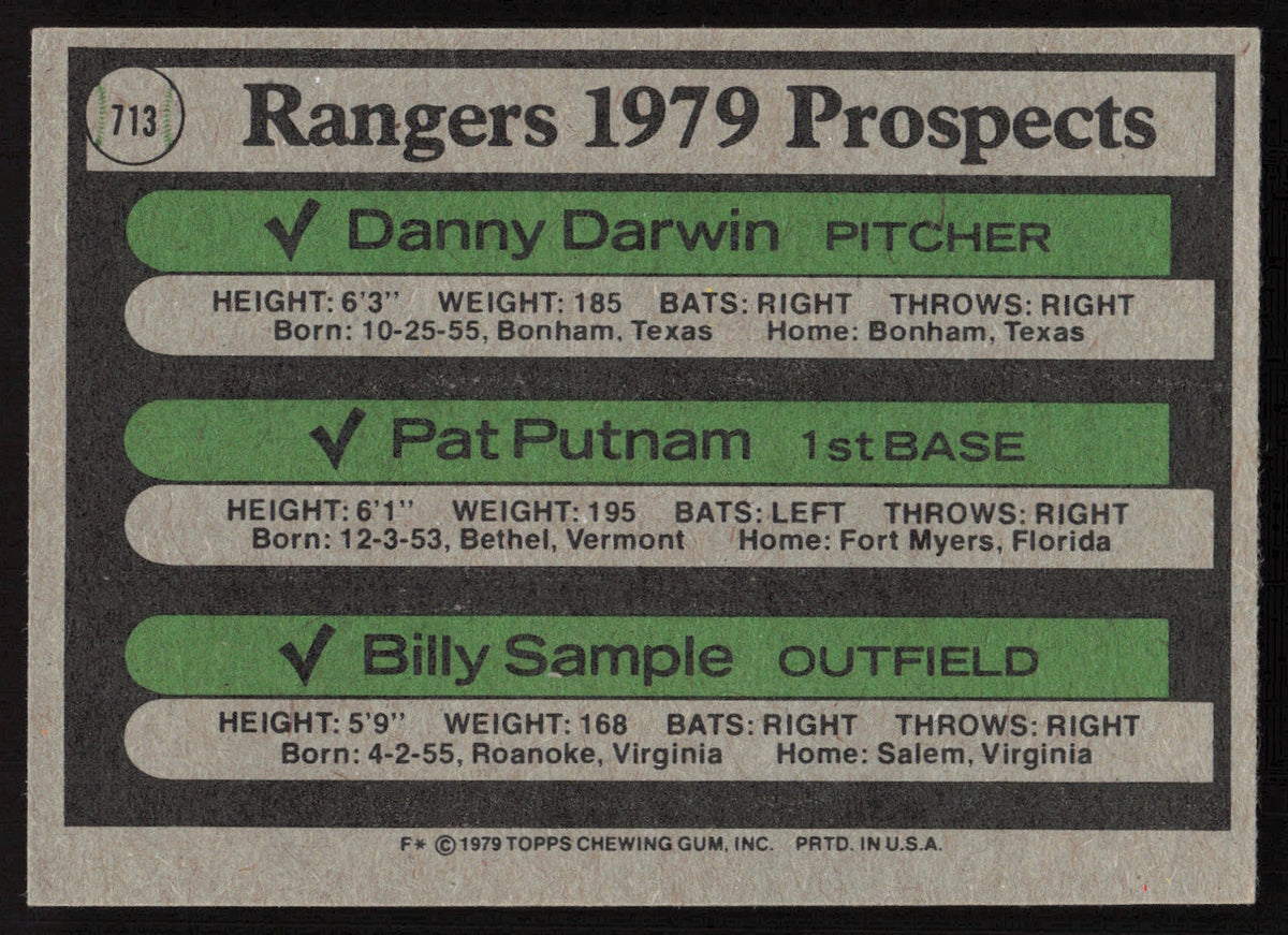 Danny Darwin & Pat Putnam Autographed 1979 Topps Rookie Card #713 Texas Rangers SKU #264395