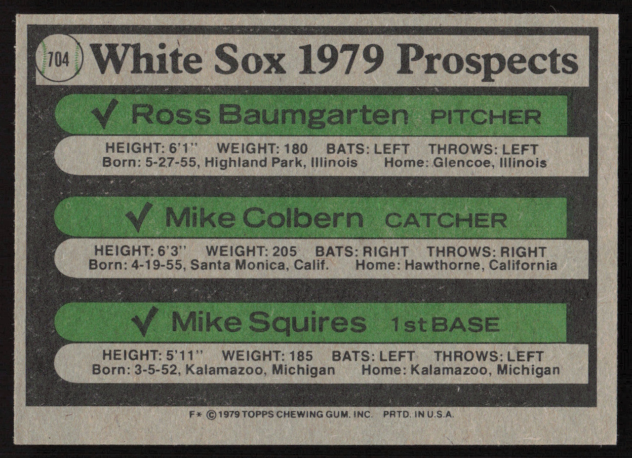Mike Colbern Autographed 1979 Topps Rookie Card #704 Chicago White Sox SKU #264396