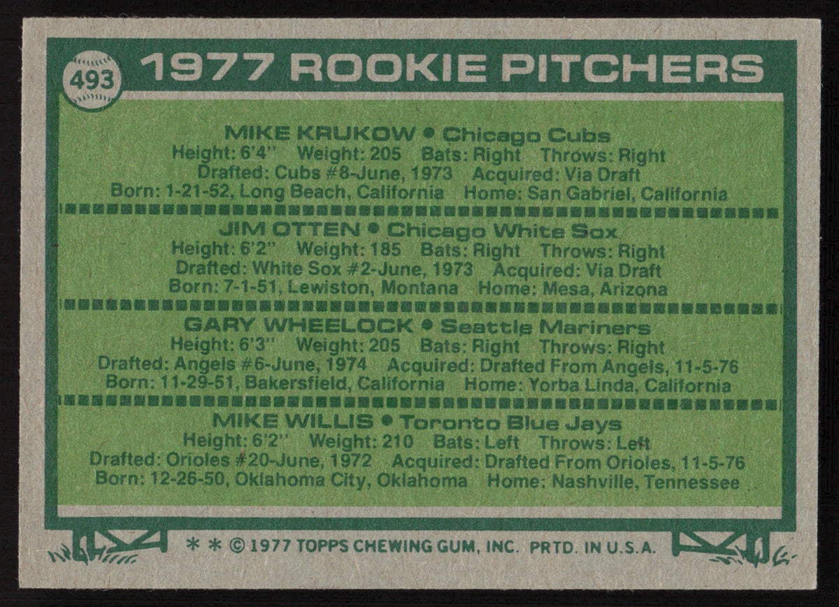 Mike Krukow Autographed 1977 Topps Rookie Card #493 Chicago Cubs SKU #264405