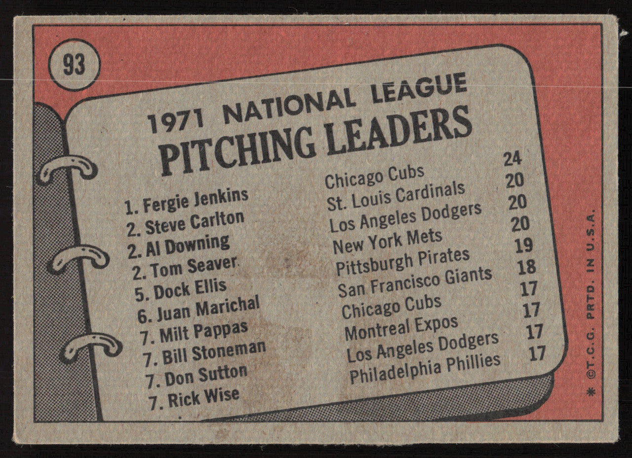 Al Downing Autographed 1972 Topps Card #93 Los Angeles Dodgers SKU #264437