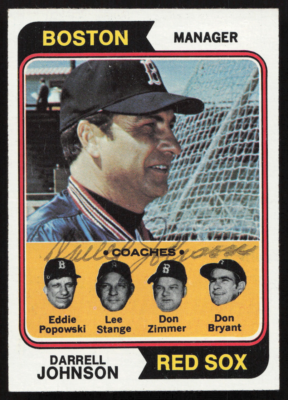 Darrell Johnson Autographed 1974 Topps Card #403 Boston Red Sox SKU #264443