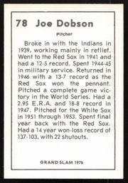 Joe Dobson Autographed 1978 Grand Slam Card #78 Boston Red Sox SKU #264497