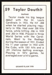 Taylor Douthit Autographed 1978 Grand Slam Card #59 St. Louis Cardinals SKU #264498