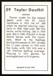 Taylor Douthit Autographed 1978 Grand Slam Card #59 St. Louis Cardinals SKU #264499