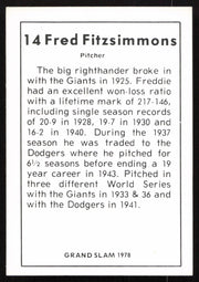 Fred Fitzsimmons Autographed 1978 Grand Slam Card #14 New York Giants SKU #264502
