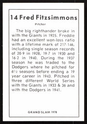 Fred Fitzsimmons Autographed 1978 Grand Slam Card #14 New York Giants SKU #264503