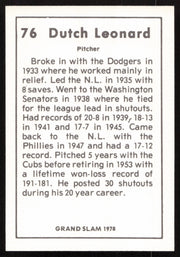 Dutch Leonard Autographed 1978 Grand Slam Card #76 Brooklyn Dodgers SKU #264504