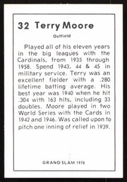 Terry Moore Autographed 1978 Grand Slam Card #32 St. Louis Cardinals SKU #264505