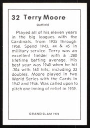 Terry Moore Autographed 1978 Grand Slam Card #32 St. Louis Cardinals SKU #264506