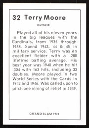 Terry Moore Autographed 1978 Grand Slam Card #32 St. Louis Cardinals SKU #264508