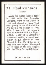 Paul Richards Autographed 1978 Grand Slam Card #71 New York Giants SKU #264512