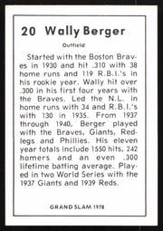 Wally Berger Autographed 1978 Grand Slam Card #20 Boston Braves SKU #264518