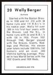 Wally Berger Autographed 1978 Grand Slam Card #20 Boston Braves SKU #264519