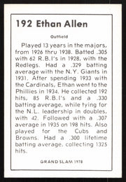 Ethan Allen Autographed 1978 Grand Slam Card #192 Cincinnati Reds SKU #264521