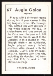 Augie Galan Autographed 1978 Grand Slam Card #67 Chicago Cubs SKU #264522