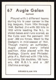 Augie Galan Autographed 1978 Grand Slam Card #67 Chicago Cubs SKU #264523