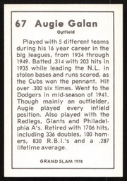 Augie Galan Autographed 1978 Grand Slam Card #67 Chicago Cubs SKU #264524