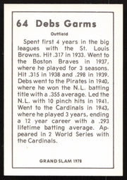 Debs Garms Autographed 1978 Grand Slam Card #64 St. Louis Cardinals SKU #264525