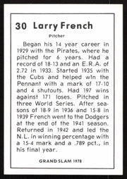 Larry French Autographed 1978 Grand Slam Card #30 Cincinnati Reds SKU #264527