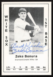 Zeke Bonura Autographed 1979 Diamond Greats Card #139 Chicago White Sox SKU #264535