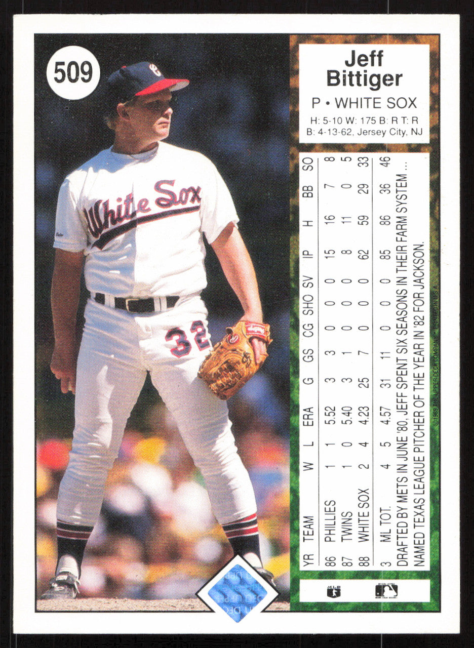 Jeff Bittiger Autographed 1989 Upper Deck Card #509 Chicago White Sox SKU #264565