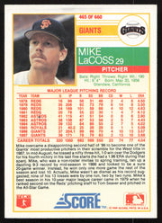 Mike LaCoss Autographed 1988 Score Card #465 San Francisco Giants SKU #264573