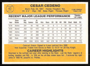 Cesar Cedeno Autographed 1983 Donruss Card #43 Cincinnati Reds SKU #264603