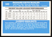 Rick Mahler Autographed 1982 Donruss Card #349 Atlanta Braves SKU #264717