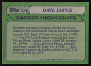 Dave Davey Lopes Autographed 1982 Topps Card #338 Los Angeles Dodgers SKU #264803