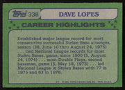 Dave Davey Lopes Autographed 1982 Topps Card #338 Los Angeles Dodgers SKU #264805