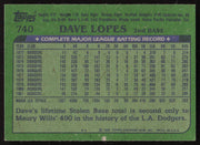Dave Davey Lopes Autographed 1982 Topps Card #740 Los Angeles Dodgers SKU #264835