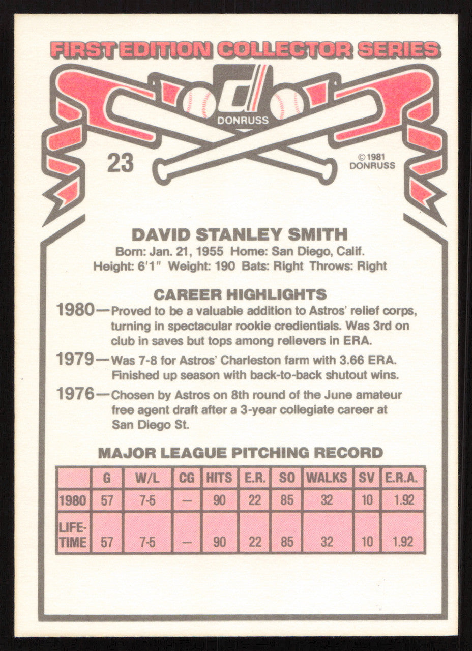 Dave Smith Autographed 1981 Donruss Card #23 Houston Astros SKU #264969